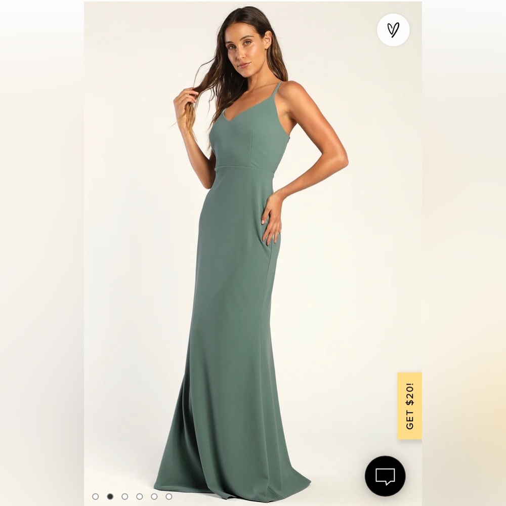 NWT Moments Of Bliss Dusty Seafoam Backless Mermaid Maxi Dress